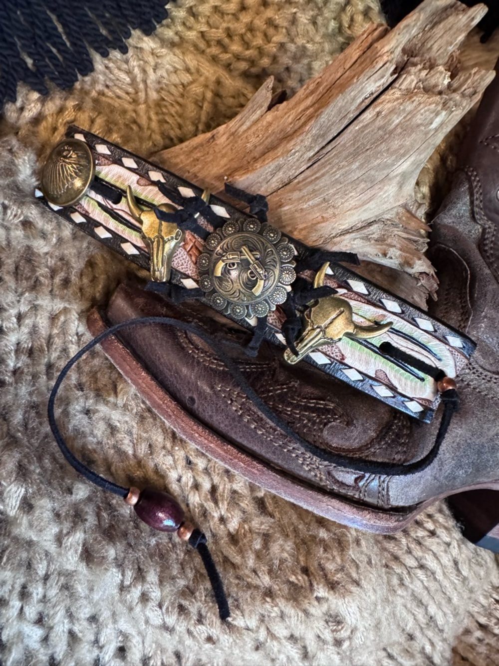 OOAK Artisan Genuine Leather Hand-tooled Bracelet